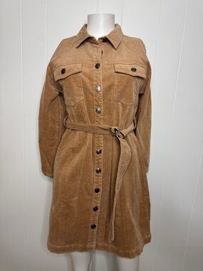 Brown corduroy dress snap down with belt womens S by Kori